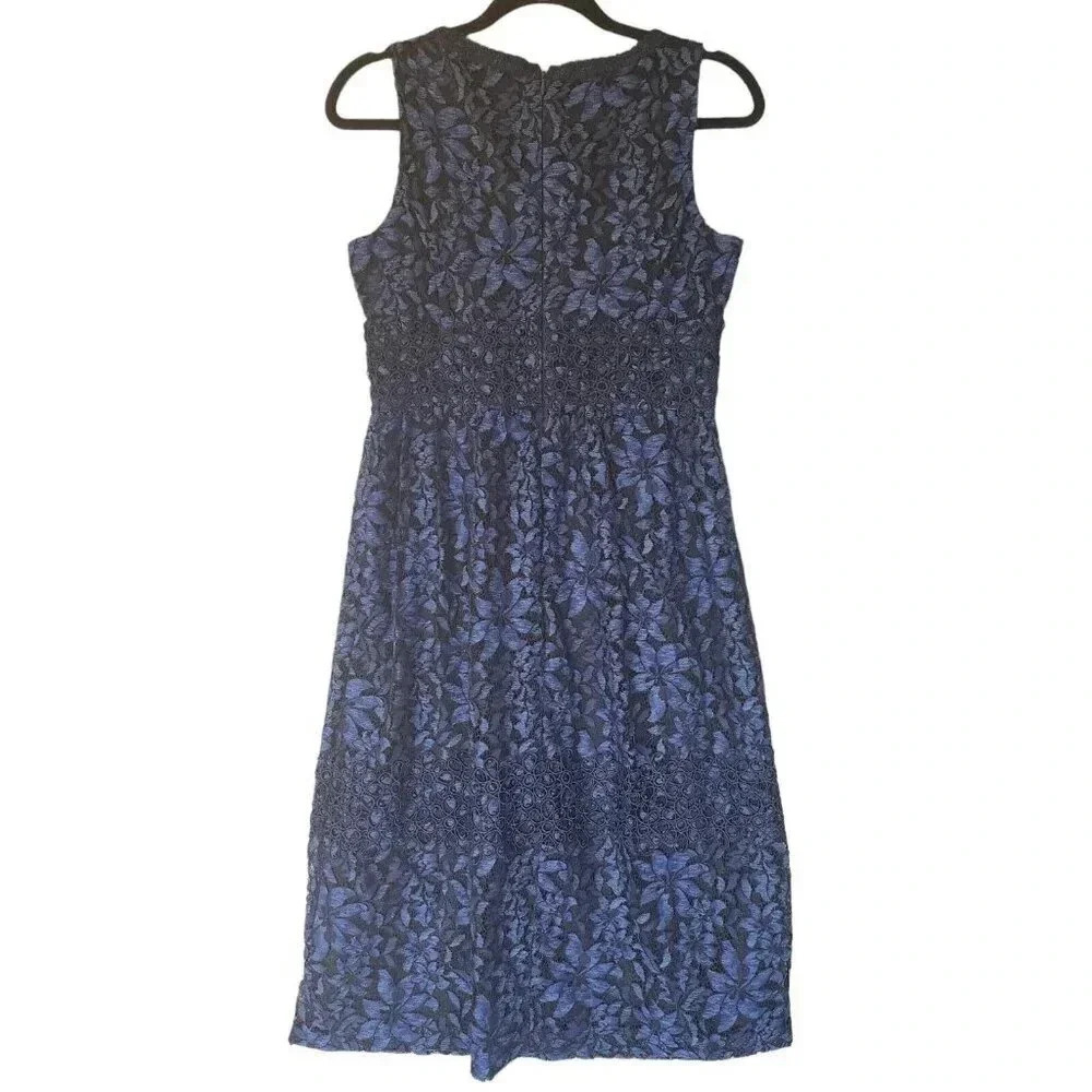 Karl Lagerfeld Cocktail Shift Dress Size 4 Blue & Black Lace Back Zip V-Neck - Picture 2 of 9